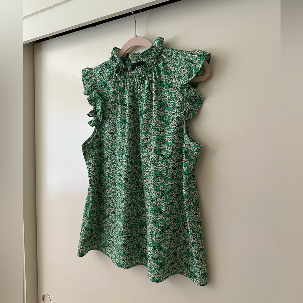 W5 Green Floral Ruffle Blouse